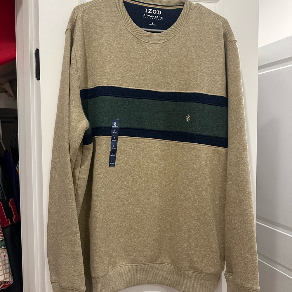 IZOD Men's Tan and Green Sweater